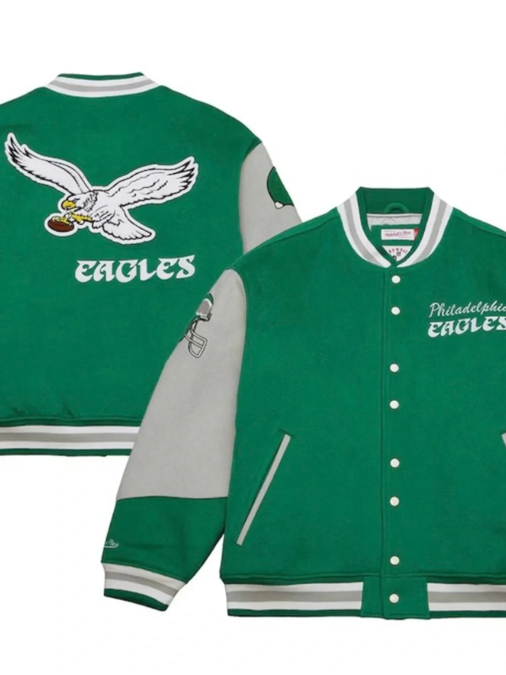 Philadelphia Eagles Mitchell & Ness Varsity Team Full-Snap Jacket – Kelly Green
